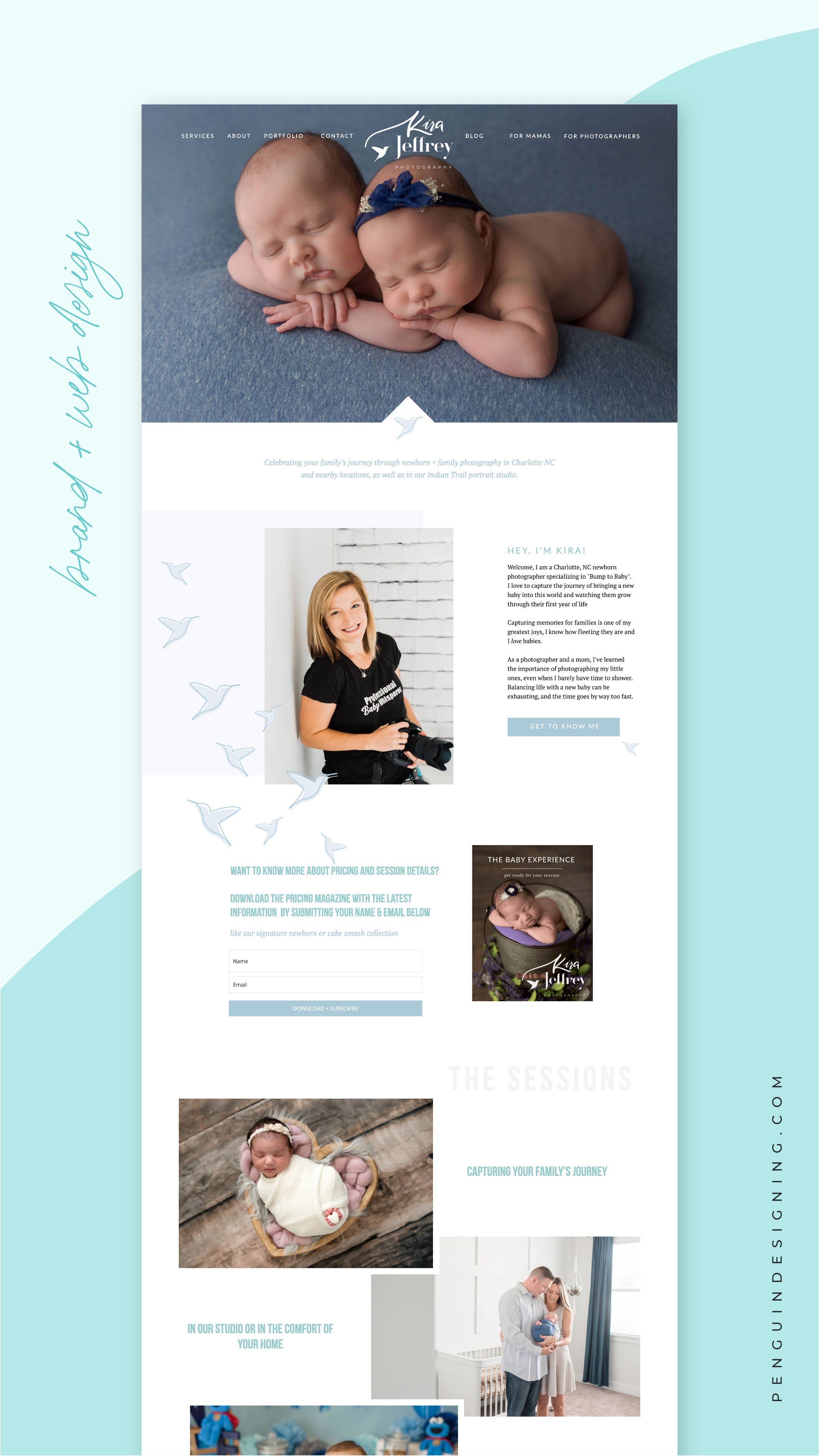 Showit website home page design for newborn photographer designed by Penguin Designing