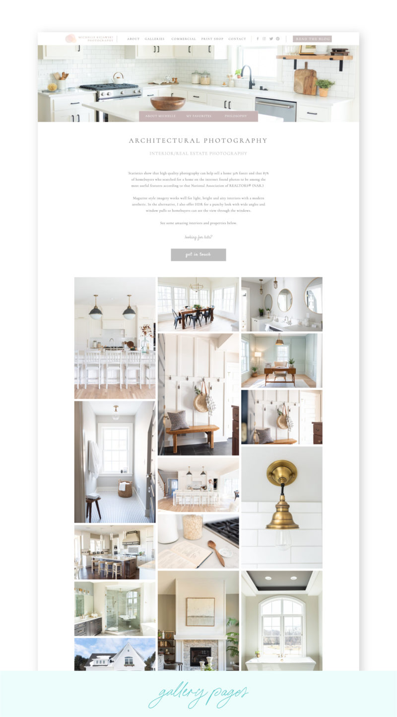 Light and airy editorial Showit website  gallery design