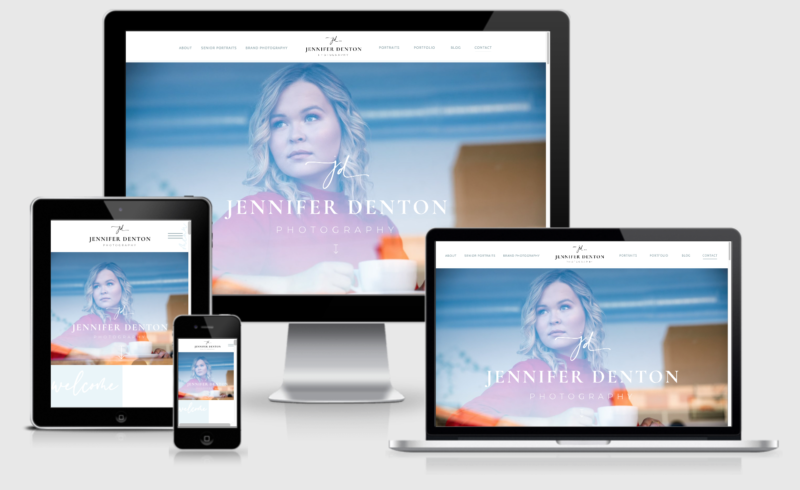 Responsive desktop, tablet, and mobile view of a stylish, creative photography Showit website design and brand refresh.