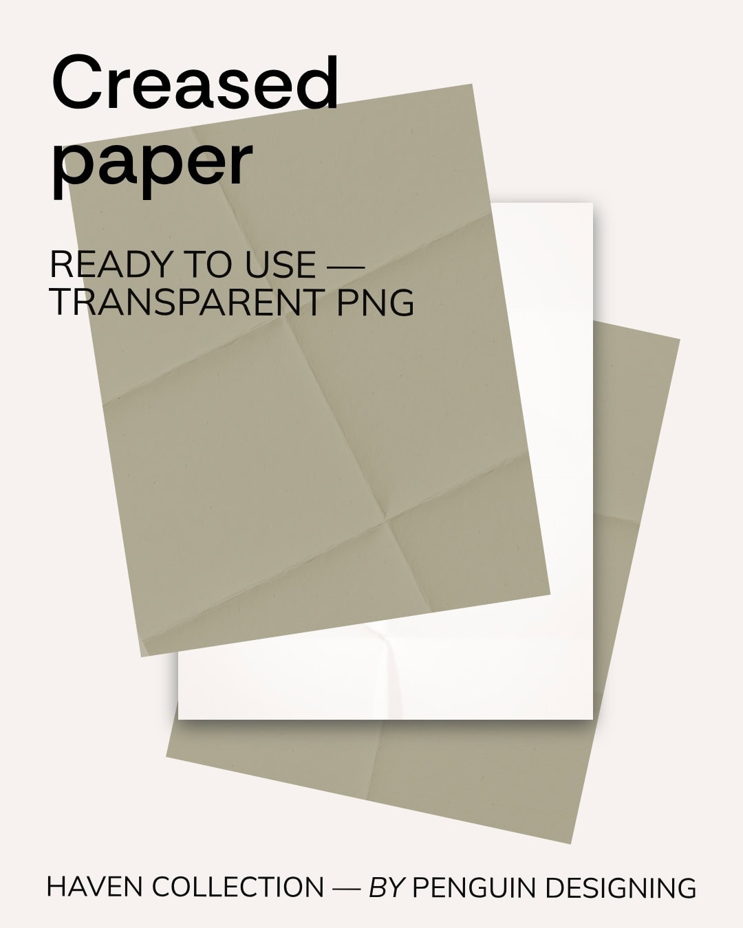 Two overlapping beige creased paper sheets on a light background, available as transparent PNGs from Haven Graphic Accents.