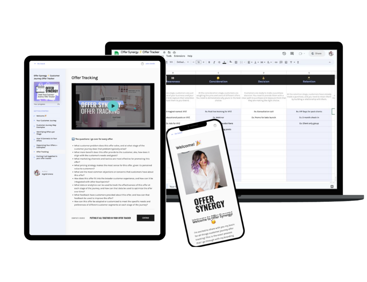 Offer Synergy course dashboard shown on tablet, laptop, and phone