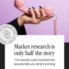 A hand holds a pink landline phone; text reads, “Market research is only half the story. The website audit checklist that actually tells you what’s working.”.