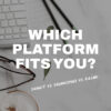 Text overlay on a marble desk surface reading: “Which website platform fits you? Showit vs Squarespace vs Kajabi.”
