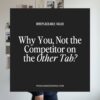 Text overlay on a blurred background reads: “IRREPLACEABLE VALUE: Why You, Not the Competitor on the Other Tab? Learn how to differentiate your business at PENGUINDESIGNING.COM.”